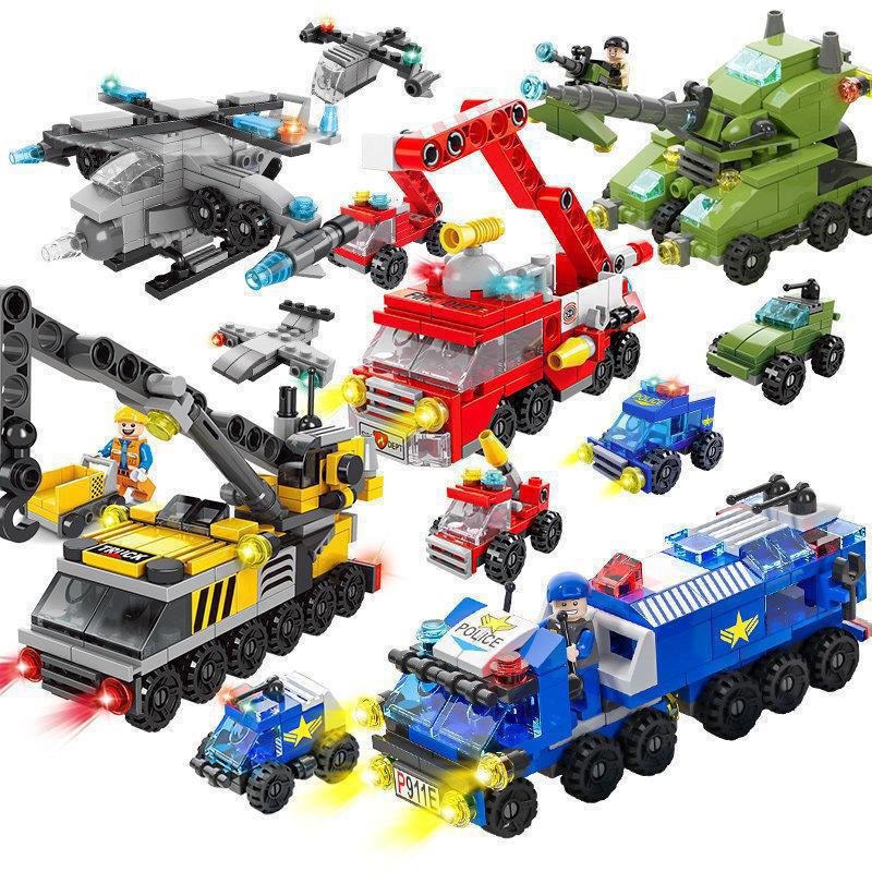Compatible with lego 6-in-1 city police boys military kindergarten small particle educational building blocks toy wholesale