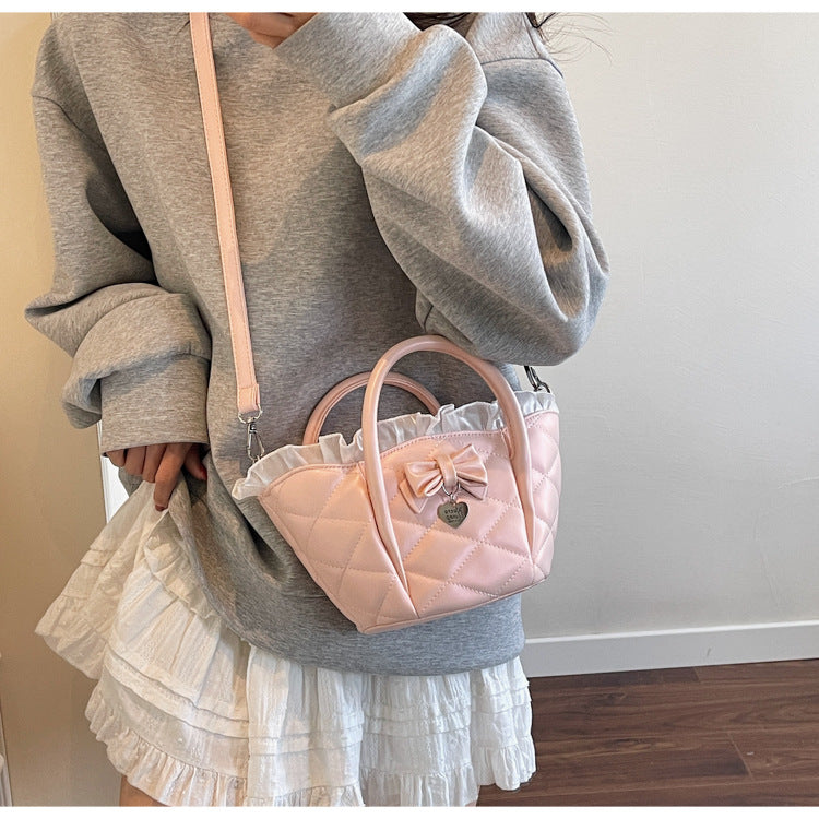 Cross-border diamond bow vegetable basket bag women's summer 2025 new niche messenger bag Korean version portable bucket bag
