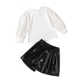 new product girlsuit autumn style fashionpure color round neck pit strip tops elastic irregular skirt leather skirt