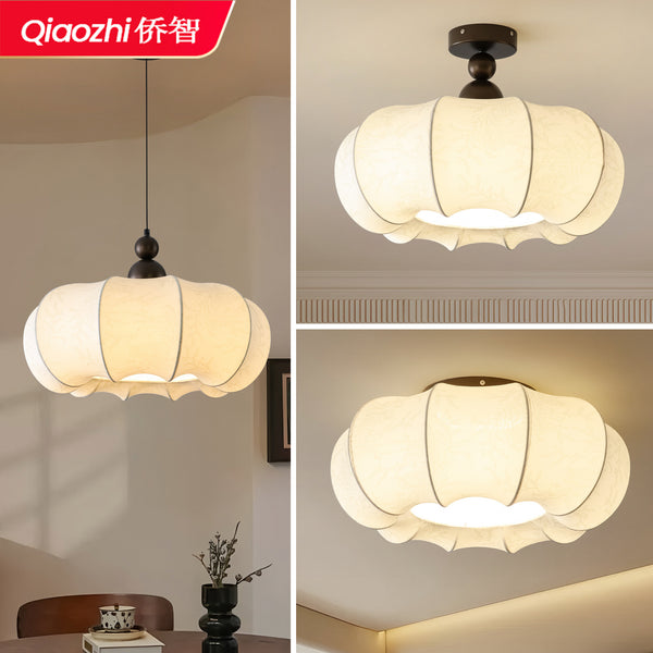 Medieval silk chandelier retro master bedroom dining room bedroom light atmosphere homestay tea room fabric Zhongshan ceiling lamp