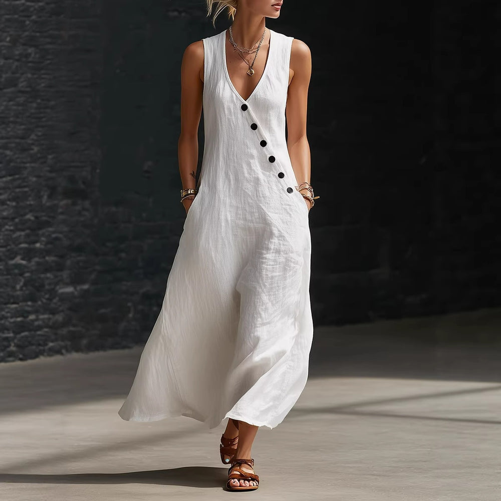 european and american women's summer cross-border  independent station vacation casual v neck sleeveless linen tank top