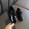Kids' shiny leather dress shoes - unisex, british style, lace-up, black & white, soft sole, non-slip, perfect for school & performances
