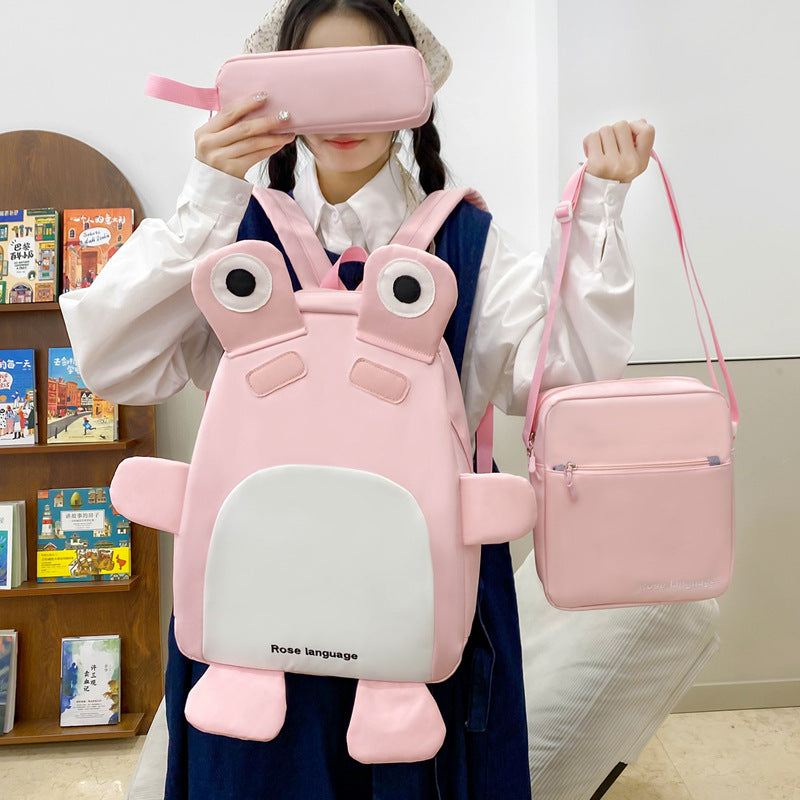 School bag backpack for women 2025 new cartoon primary and secondary school students backpack small fresh and funny three-piece backpack