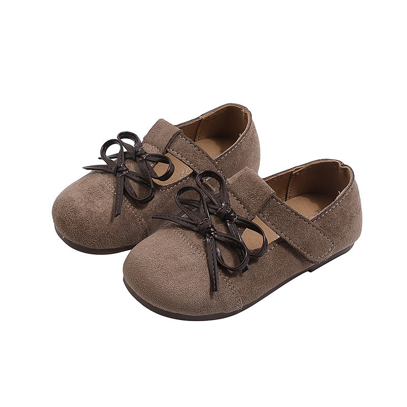 Vancahao  spring new arrivalkidsfashion double bowsgirlretro birkenstock shoes soft bottom casualflats