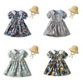 Girls' floral print cotton dress with straw hat - vintage-inspired, chic, and sweet