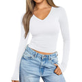 european and american style v-neck slim-fit long sleeve t-shirt - women's inner layering top - figure-hugging milk silk base layer