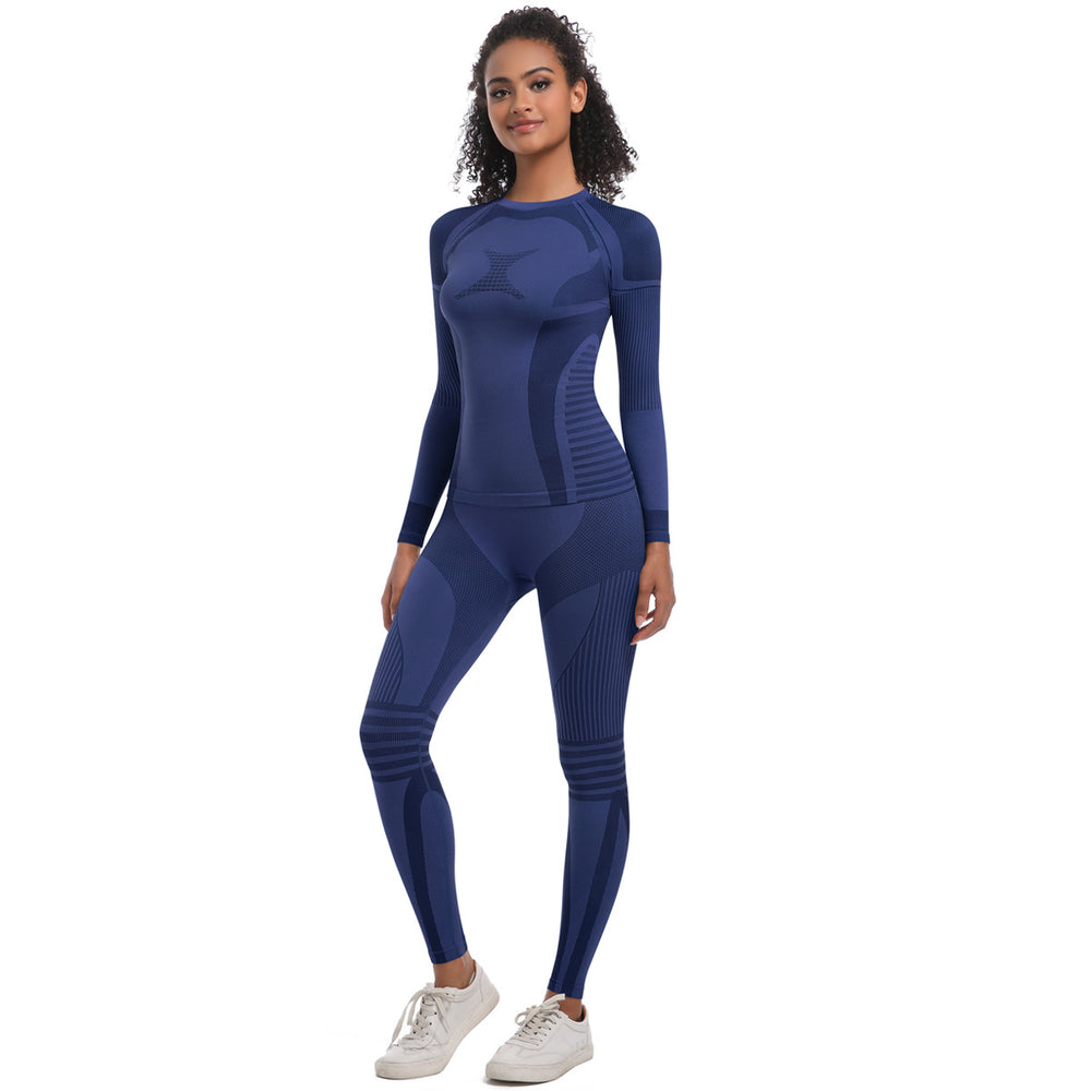 Customizable knitted high-stretch long ski suit set - women's two-piece activewear for sports, running, fitness, and yoga