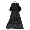Miya pleated dress women's autumn  new high-end fashion 3d floral lantern sleeve loose maxi dress