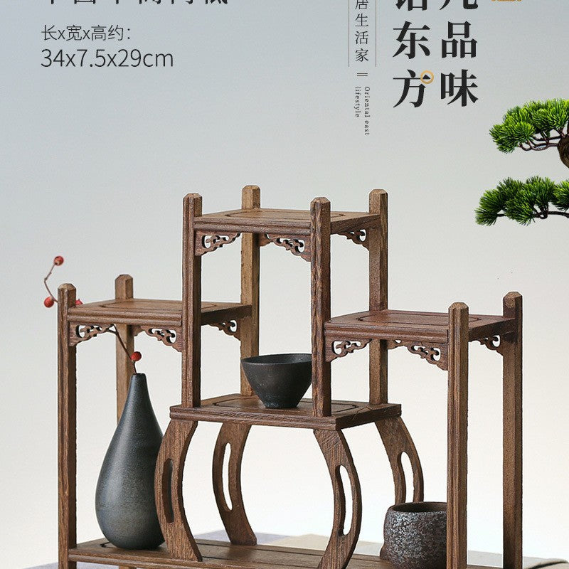 Solid wood teacup rack Chinese Bogu rack storage box table rack Pu'er teapot stove tea set accessories