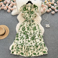French sweet and gentle style v-neck floral chiffon dress - women's summer cinched waist, slimming, vacation-ready, fairy dress