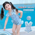 Blue bowknot one-piece swimsuit for girls - super fairy style, trendy kids' swimwear, new summer collection