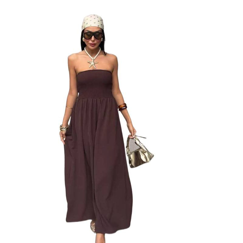 new arrival: solid color off-the-shoulder bandeau waist-defining dress