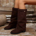 export women's boots pointed toe large tube straight metal buckle medium long boots plus size thick heel pants boots women's boots