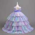 girl dress classy trailing princess dress rainbow skirt mesh flower girl wedding dress evening dress kids skirt