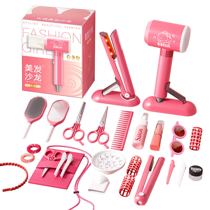 Kids' hair salon playset - realistic pretend play kit with hairdressing tools, comb, straightener, curling iron - perfect birthday gift for girls