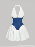 Amazon tiktok pinduoduo foreign trade cross-border fashion american halter patchwork denim dress summer casual