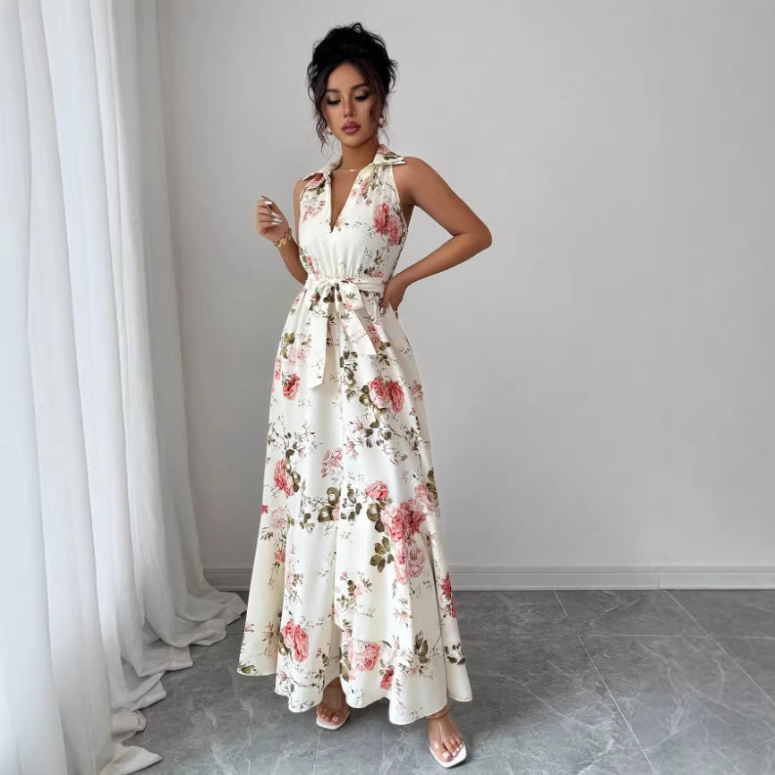 Amazon independent station export long skirt  summer new european and american cross-border women's printed sleeveless dress