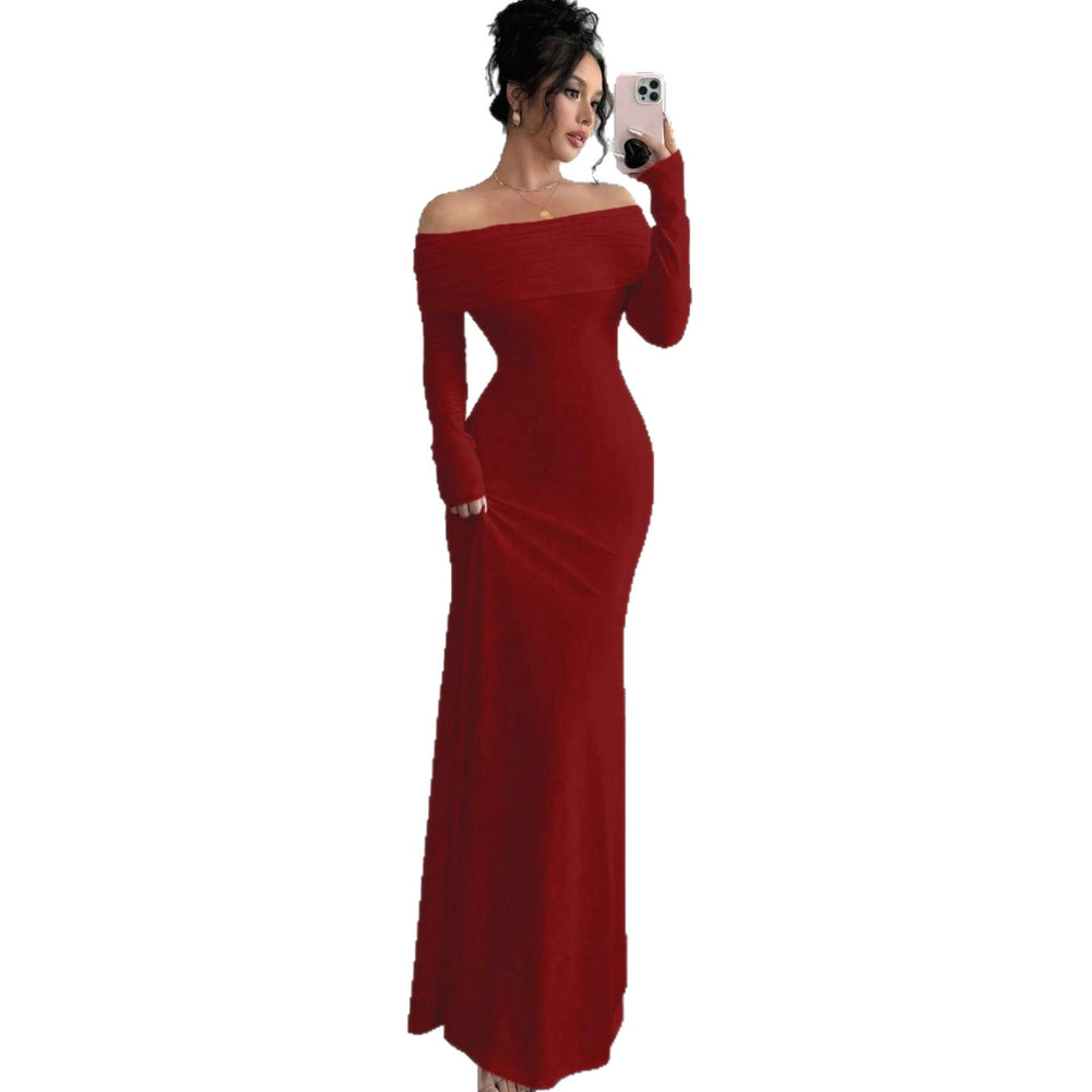 Export 2025 spring women's one-shoulder ruched bodycon fashionable elegant bodycon long evening gown dress
