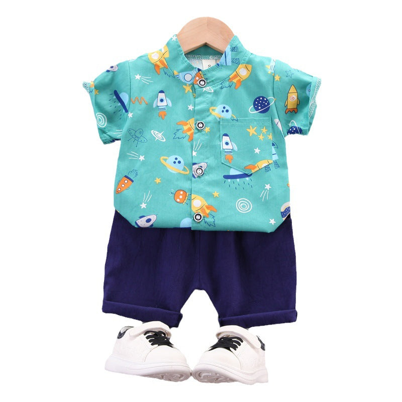 summer new arrivals: boys' summer outfit - casual shirt & shorts set (two-piece) for infants and toddlers