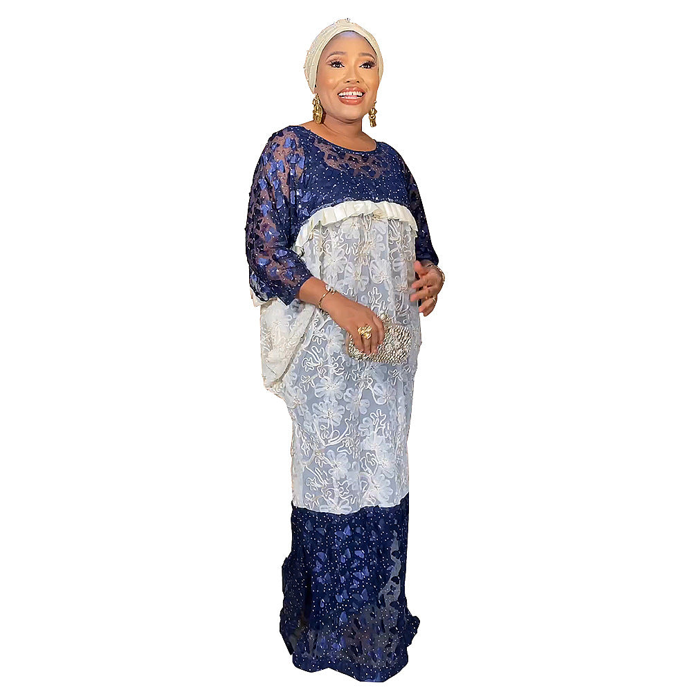 new european and american cross-border e-commerce  butterfly floral dress african  lace patchwork robe