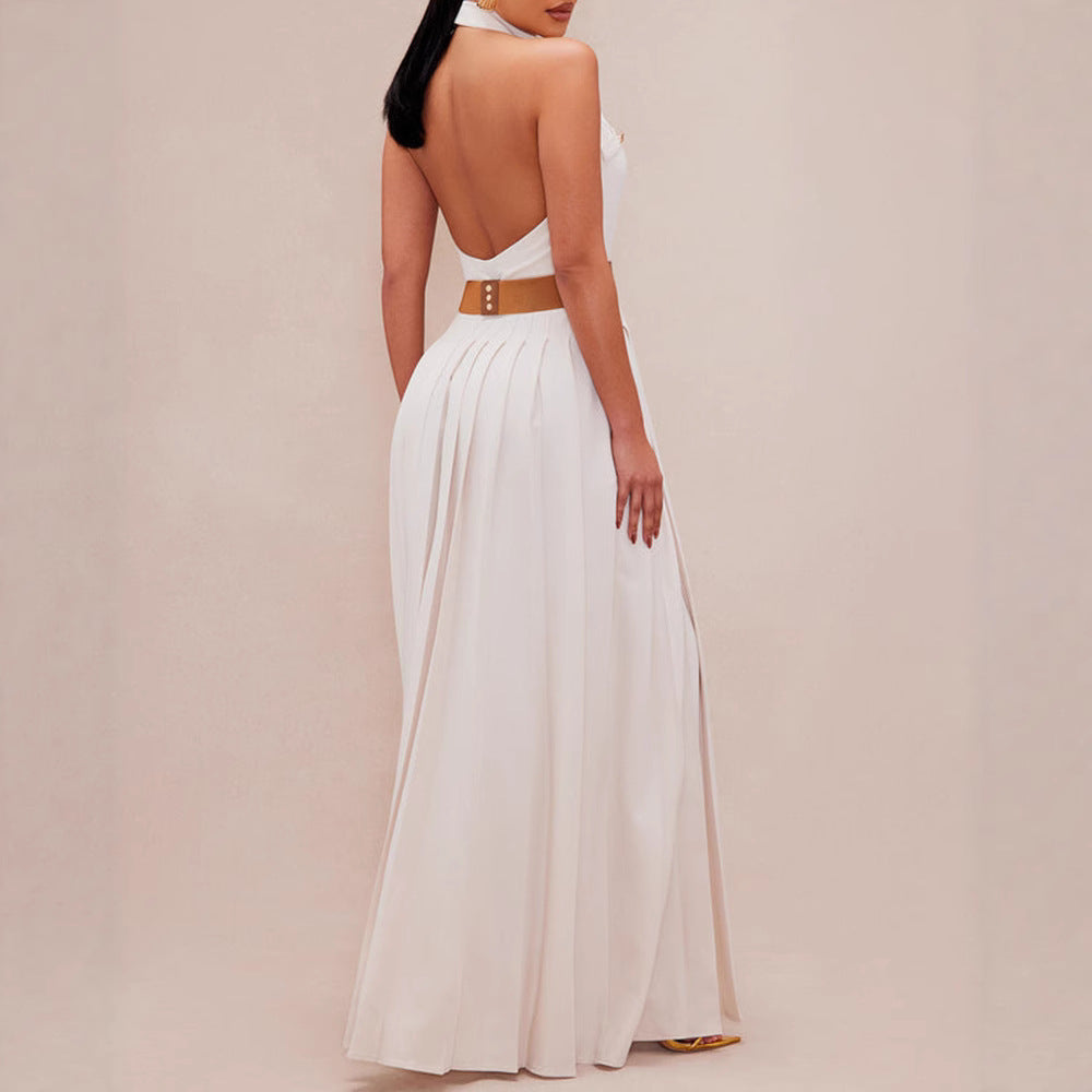european and american export women's artistic sleeveless single-breasted backless socialite fashion dress