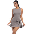 European and american new backless nude feel yoga bodysuit tennis skirt outdoor sports running skirt women's fitness bodysuit