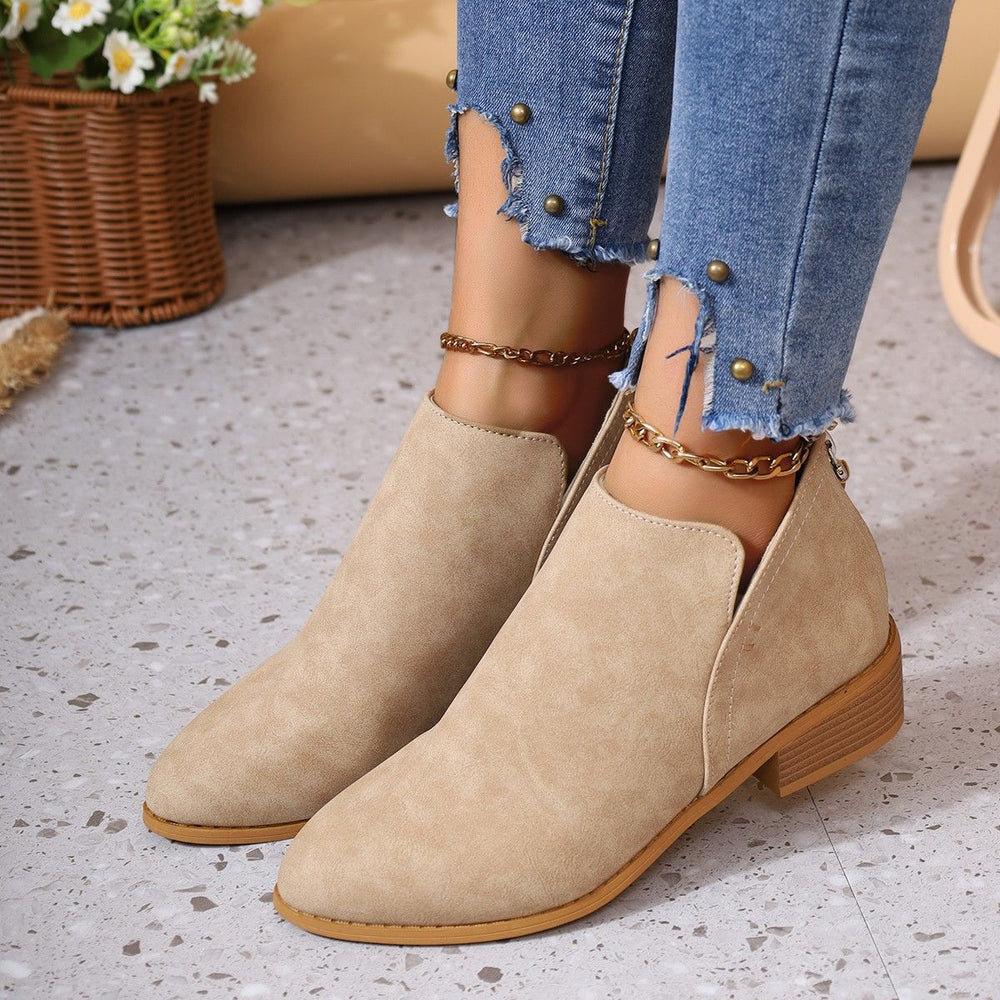 Export supply plus size short boots  spring and autumn new arrival women's european and american thick heel back zipper nude boots boots fashion boots