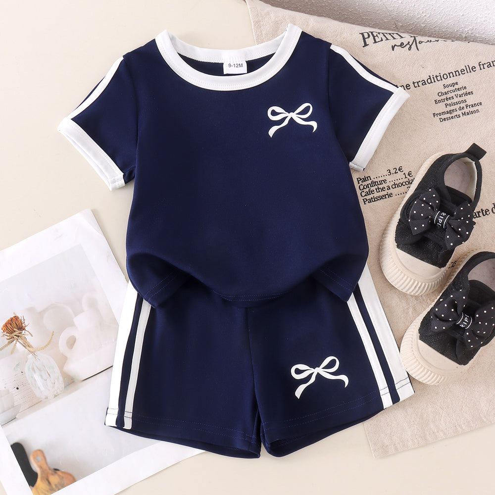 Kids clothing cross-border exportfall and winternew arrival children's blue t-shirt+shorts baby children's clothing