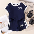 Kids clothing cross-border exportfall and winternew arrival children's blue t-shirt+shorts baby children's clothing