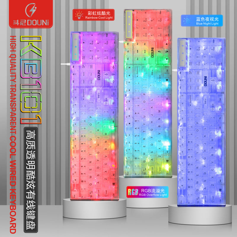 Dou ni kb101 colorful illuminated rgb transparent keyboard - mechanical feel, wired gaming keyboard for laptops