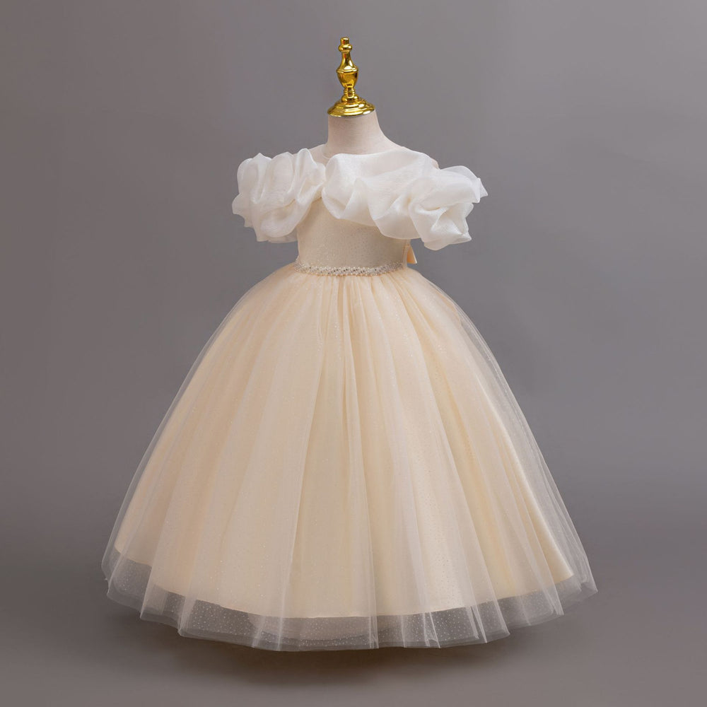 Ready-to-ship new off-the-shoulder sequin evening gown wedding dress princess dress piano performance dress for girls/kids