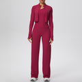 pure color brushed tight one-shoulder vest wide-leg long three-piece set sports running fitness yoga suit