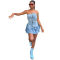 European and american style sexy dress set -  cross-border women's fashion hot girl irregular bandeau top and pleated skirt
