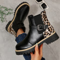 Plus size british style martin boots for women - new autumn/winter  collection - round toe, chunky sole, leopard print, versatile women's boots