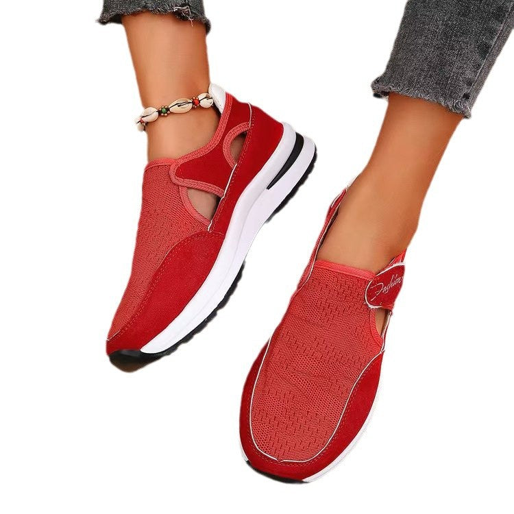 plus size  casualflats women's spring & fall new arrivalthick sole fly woven breathable velcro casual mesh shoes