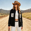 Fashion cross-border export lapel single-breasted raw edge hem sequin drop shoulder version flap pocket pants design denim outwear for women