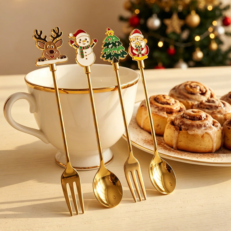 304 stainless steel luxury style creative christmas tableware coffee spoon afternoon tea dessert spoon fruit fork wholesale