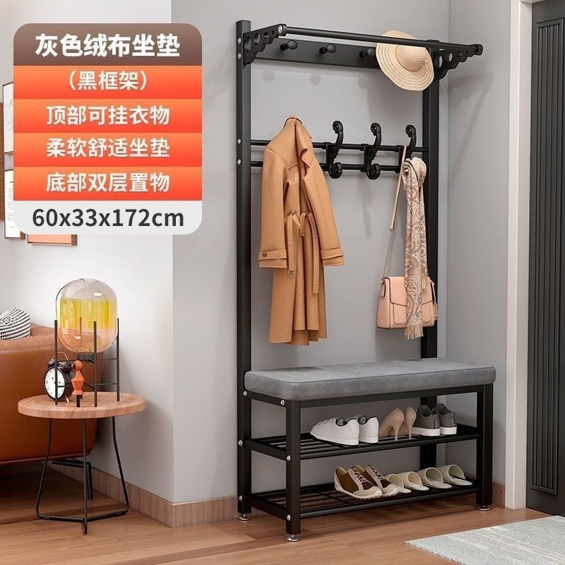 Simple shoe changing stool entrance door for home coat rack floor-standing entrance storage rack all-in-one foyer multifunctional coat rack