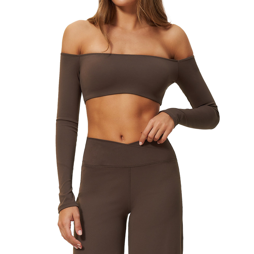 Amazon nude sports tops women's short one shoulder strap breast pad breathable high elastic quick dry yoga long sleeves 2588