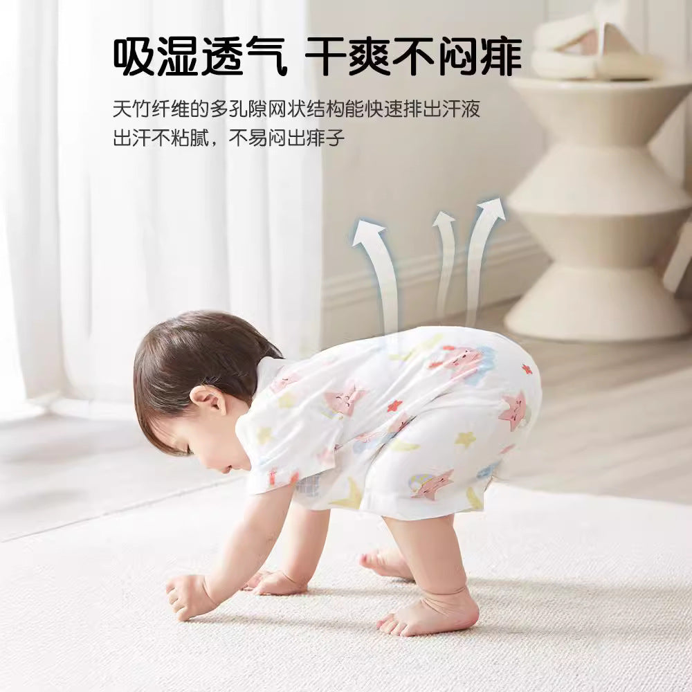 Baby summer romper bamboo cotton newborn unisex lightweight bodysuit air conditioning short sleeve crawling suit