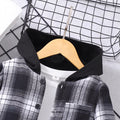 exclusive hot-selling children's autumn and winter new long-sleeved plaid color-block hooded two-piece set (top + pants)