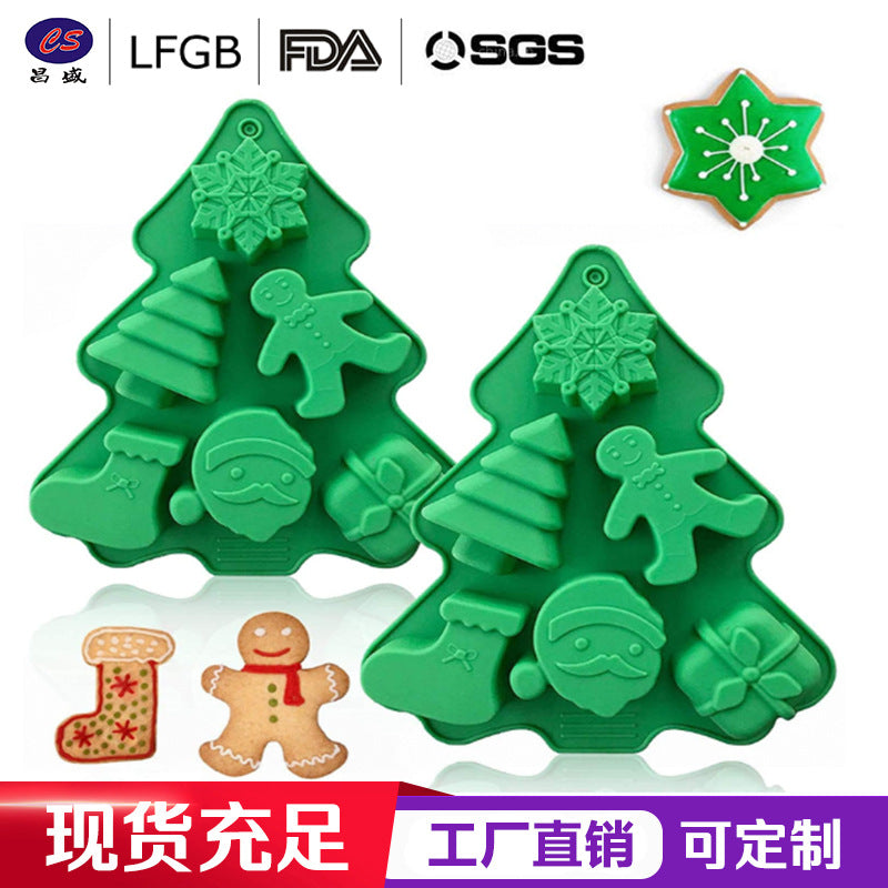 Christmas tree cake mold Santa kitchen baking utensils DIY chocolate biscuits 6 holes silicone cake mold