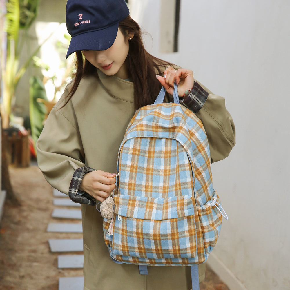 Schoolbag junior high school girls japanese style retroplaid college students casual spring outing tuition bag high school students backpack women