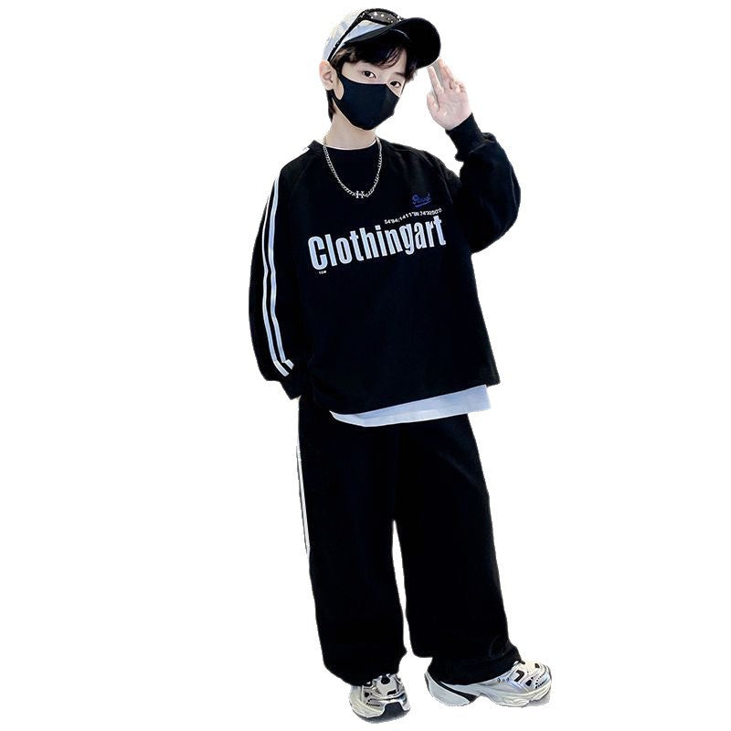 Boys' fall outfit set  new kids' spring/autumn stylish casual tracksuit, trendy hoodie for older boys
