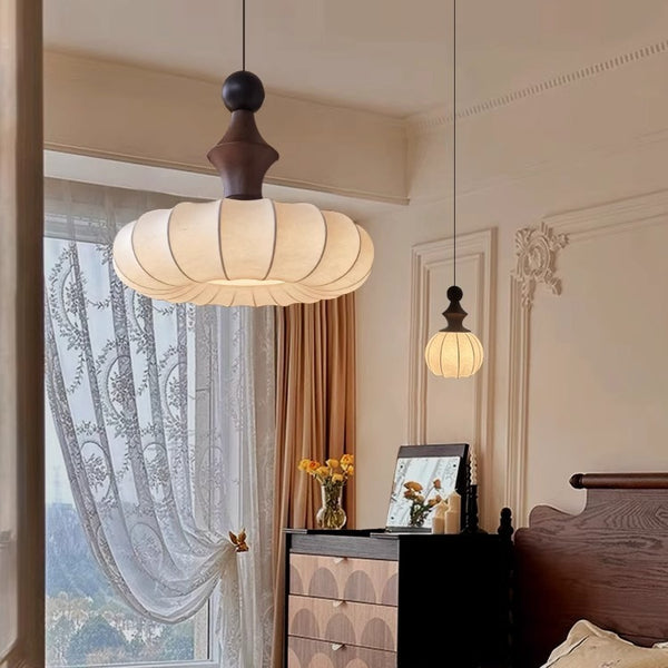 Medieval French solid wood dining room chandelier American retro high-end sense new Chinese living room study eye protection fabric lamps