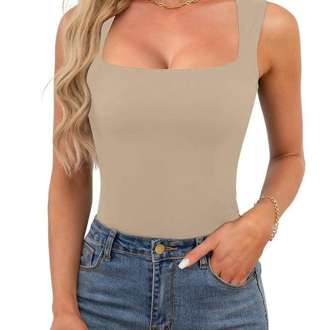 2025 Cross-border European and American Spice Girls Wear Sling Vest Women's Summer Sleeveless Off-Shoulder Square Neck Threaded Shoulder Strap Top Women