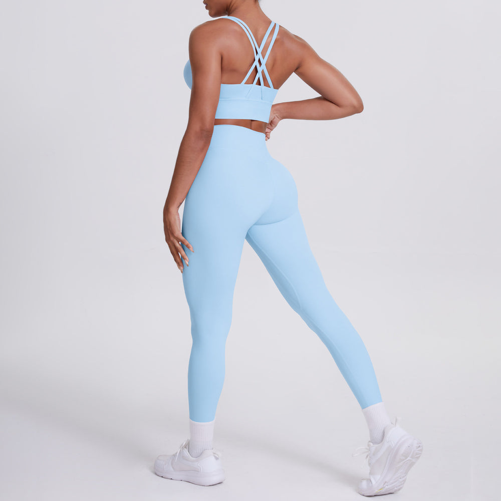 Fashion cross-border nude brushed cross back bra casual sports hip lifting pants fitness yoga clothes two-piece set