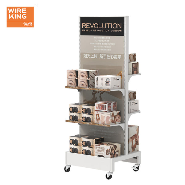 Wei Jing Customized Skin Care Products Display Rack Supermarket Care Products Display Rack with Wheels Movable Display Rack Makeup Shelf