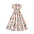 26 cross-border  girls' spring/summer new arrival: elegant floral print flutter sleeve a-line dress with cinched waist