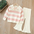 Dropshipping girls' knitted sweater two-piece set -  autumn/winter new collection - baby girl striped pants outfit